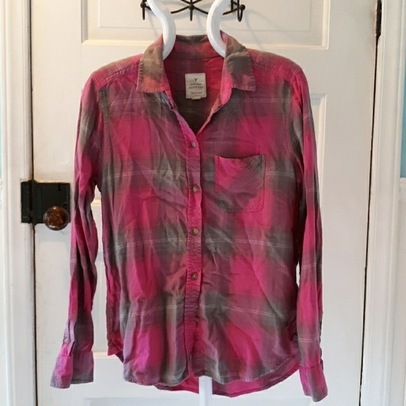 American Eagle xs fall flannel pink grey - Picture 1 of 2